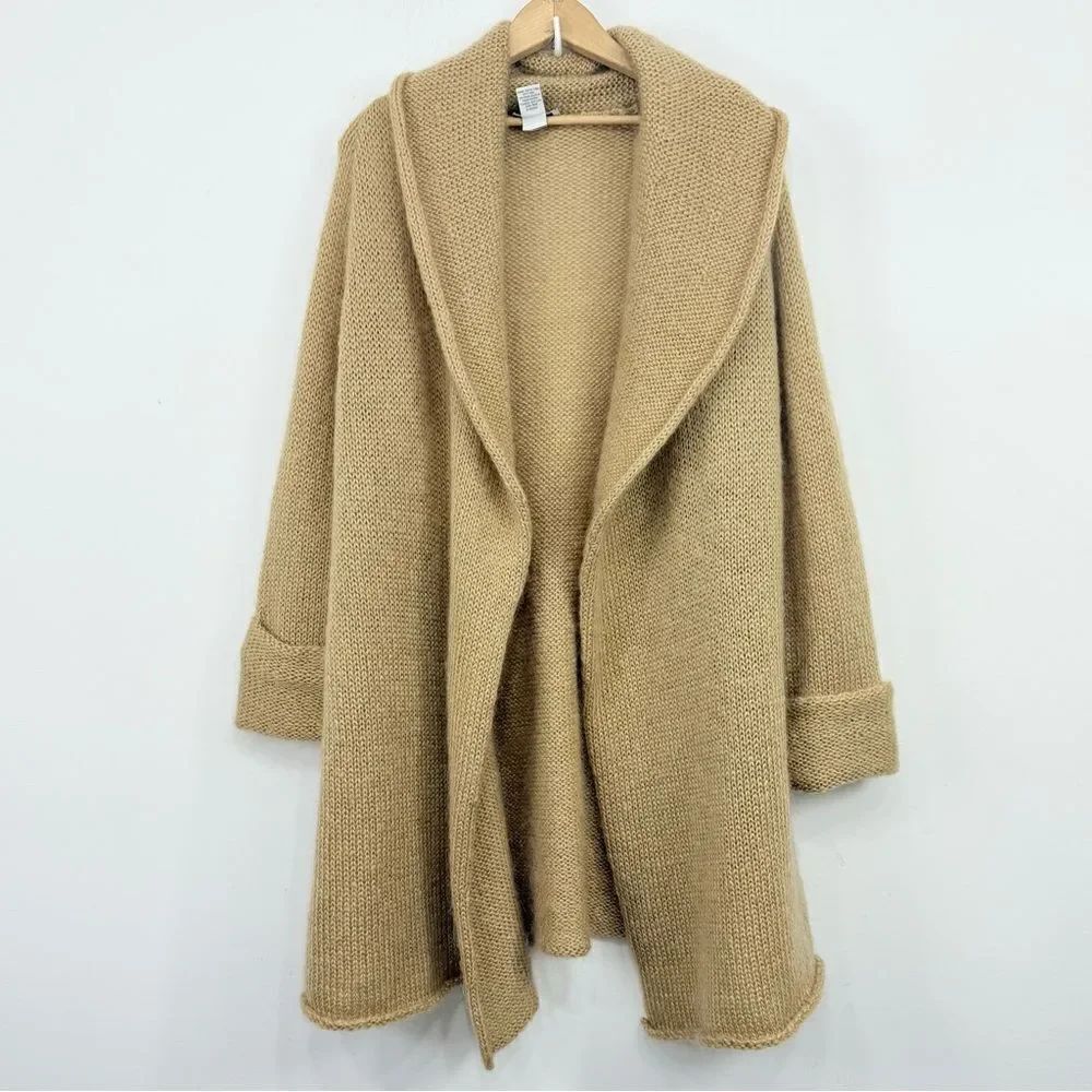 Soft Surroundings Telluride Topper Tan Mohair Wool Long Cardigan Coat Sweater